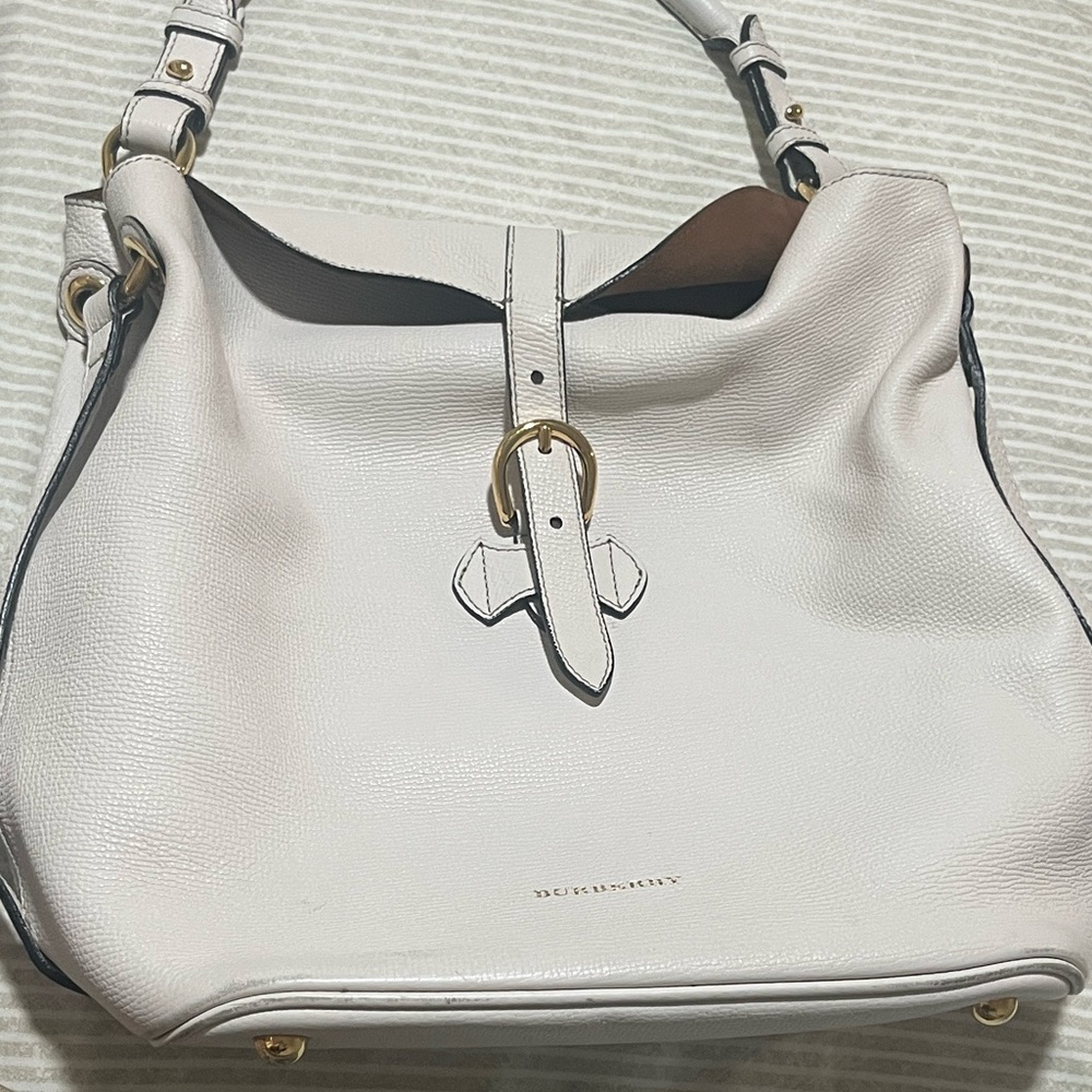 Burberry Cream Leather Shoulder Bag with Gold Accents